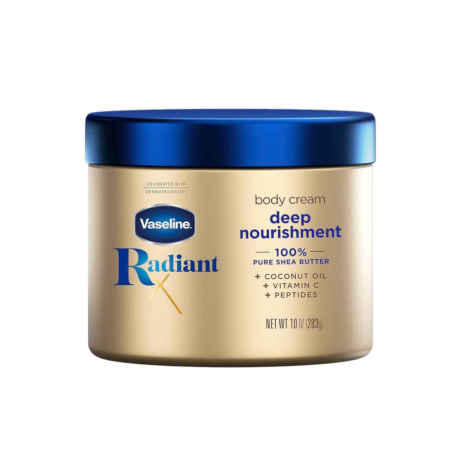 Vaseline Radiant X Deep Nourishment Body Cream 100% Pure Shea Butter, Coconut Oil, Vitamin C, & Peptides, 10 OZ - 24hrsmart
